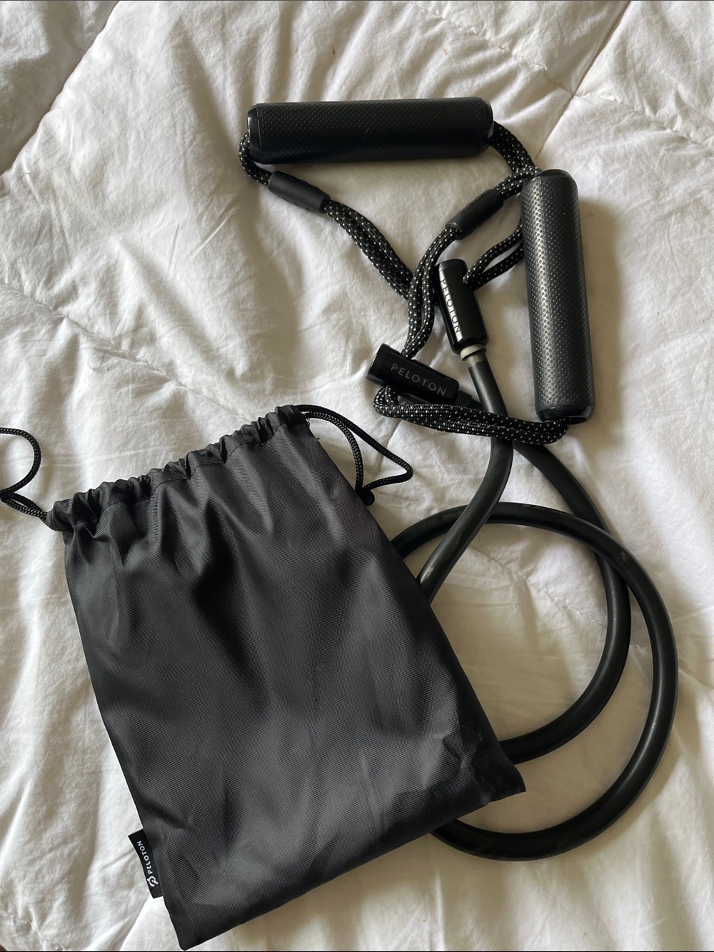 Pelotone Black Jump Ropr with Drawstring Pouch